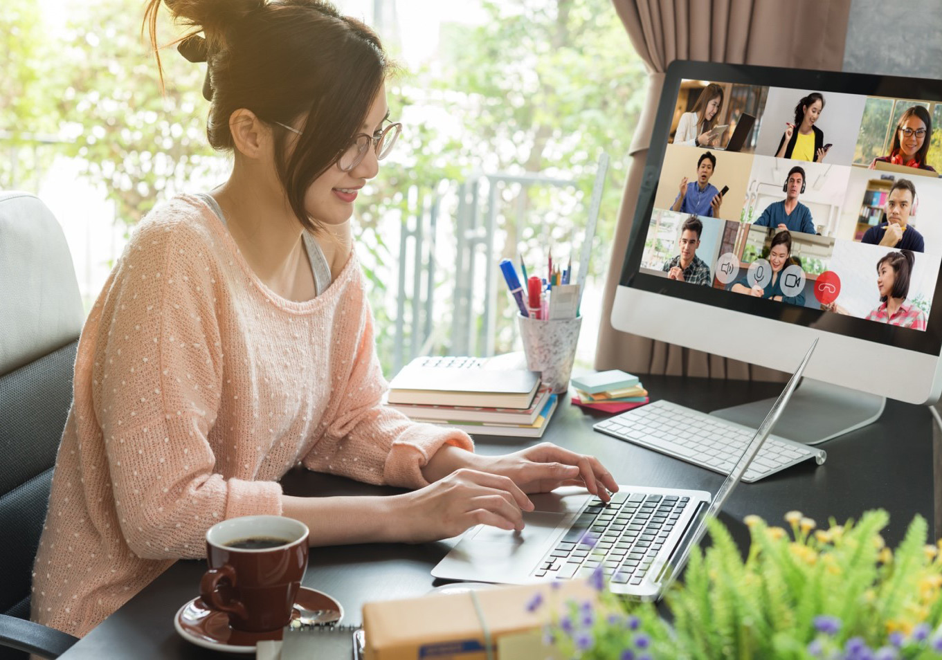 real estate property specialist talking online in a meeting